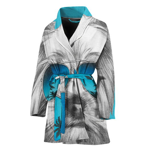 Yorkshire Terrier With Sunglasses Print Women's Bathrobe