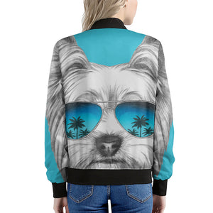 Yorkshire Terrier With Sunglasses Print Women's Bomber Jacket