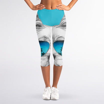 Yorkshire Terrier With Sunglasses Print Women's Capri Leggings