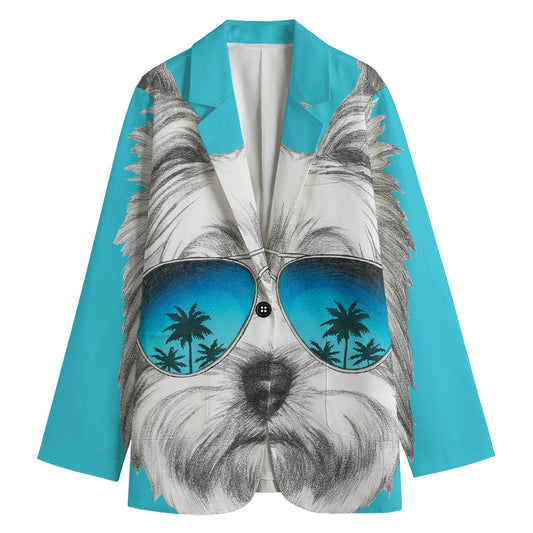 Yorkshire Terrier With Sunglasses Print Women's Cotton Blazer