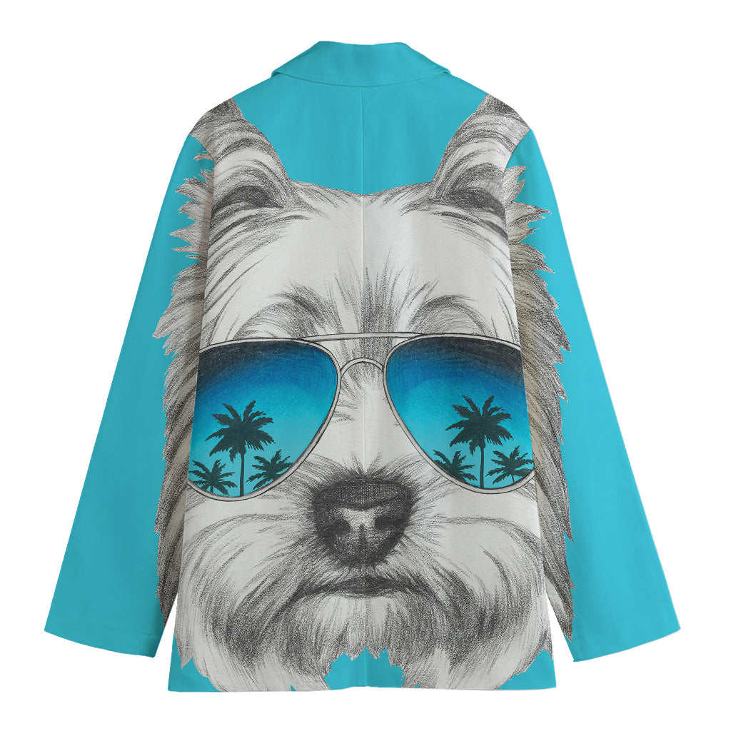 Yorkshire Terrier With Sunglasses Print Women's Cotton Blazer