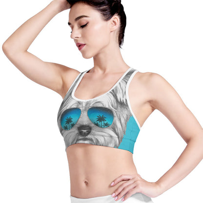 Yorkshire Terrier With Sunglasses Print Women's Sports Bra