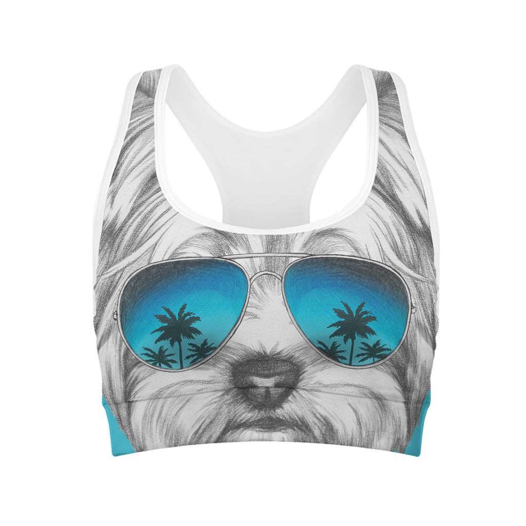 Yorkshire Terrier With Sunglasses Print Women's Sports Bra