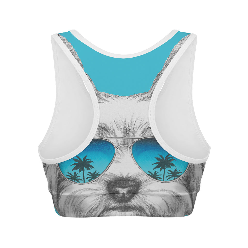Yorkshire Terrier With Sunglasses Print Women's Sports Bra