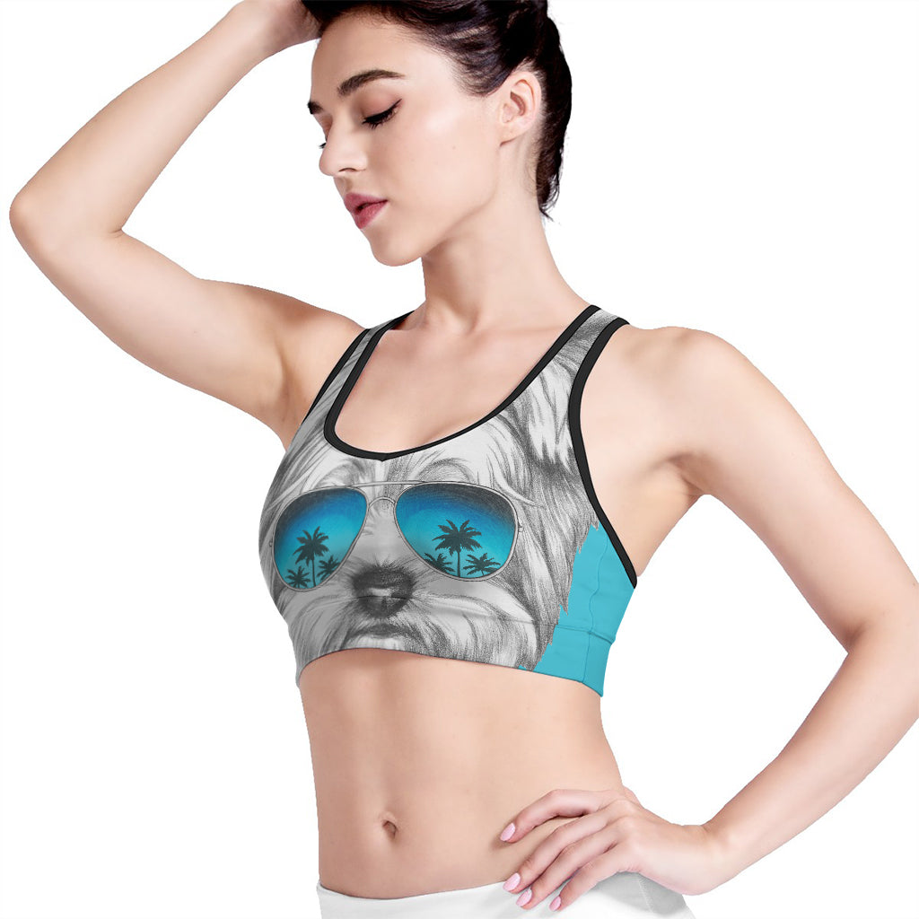 Yorkshire Terrier With Sunglasses Print Women's Sports Bra