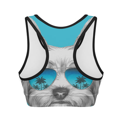 Yorkshire Terrier With Sunglasses Print Women's Sports Bra