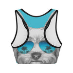 Yorkshire Terrier With Sunglasses Print Women's Sports Bra