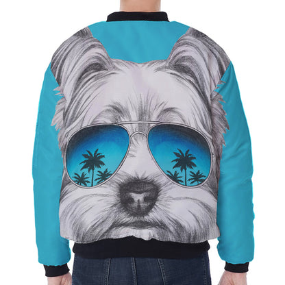 Yorkshire Terrier With Sunglasses Print Zip Sleeve Bomber Jacket
