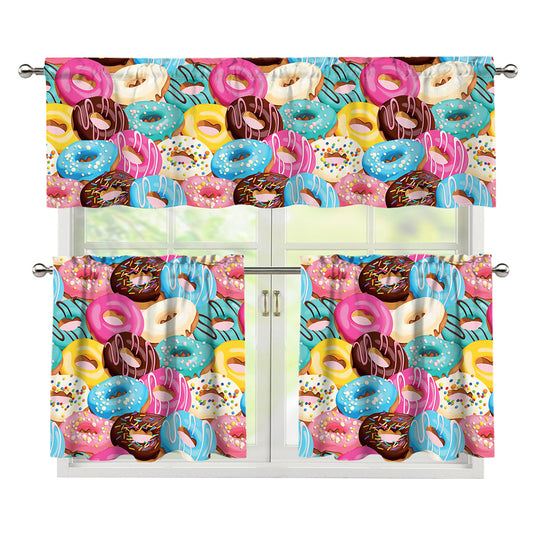 Yummy Donut Pattern Print 3 Piece Kitchen Curtains