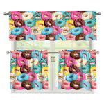 Yummy Donut Pattern Print 3 Piece Kitchen Curtains
