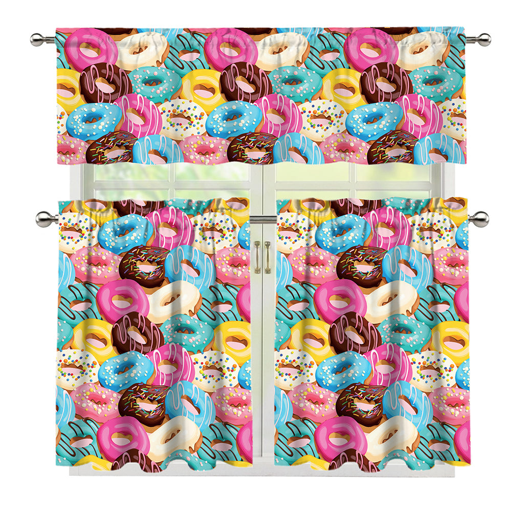 Yummy Donut Pattern Print 3 Piece Kitchen Curtains