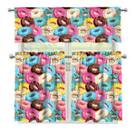 Yummy Donut Pattern Print 3 Piece Kitchen Curtains
