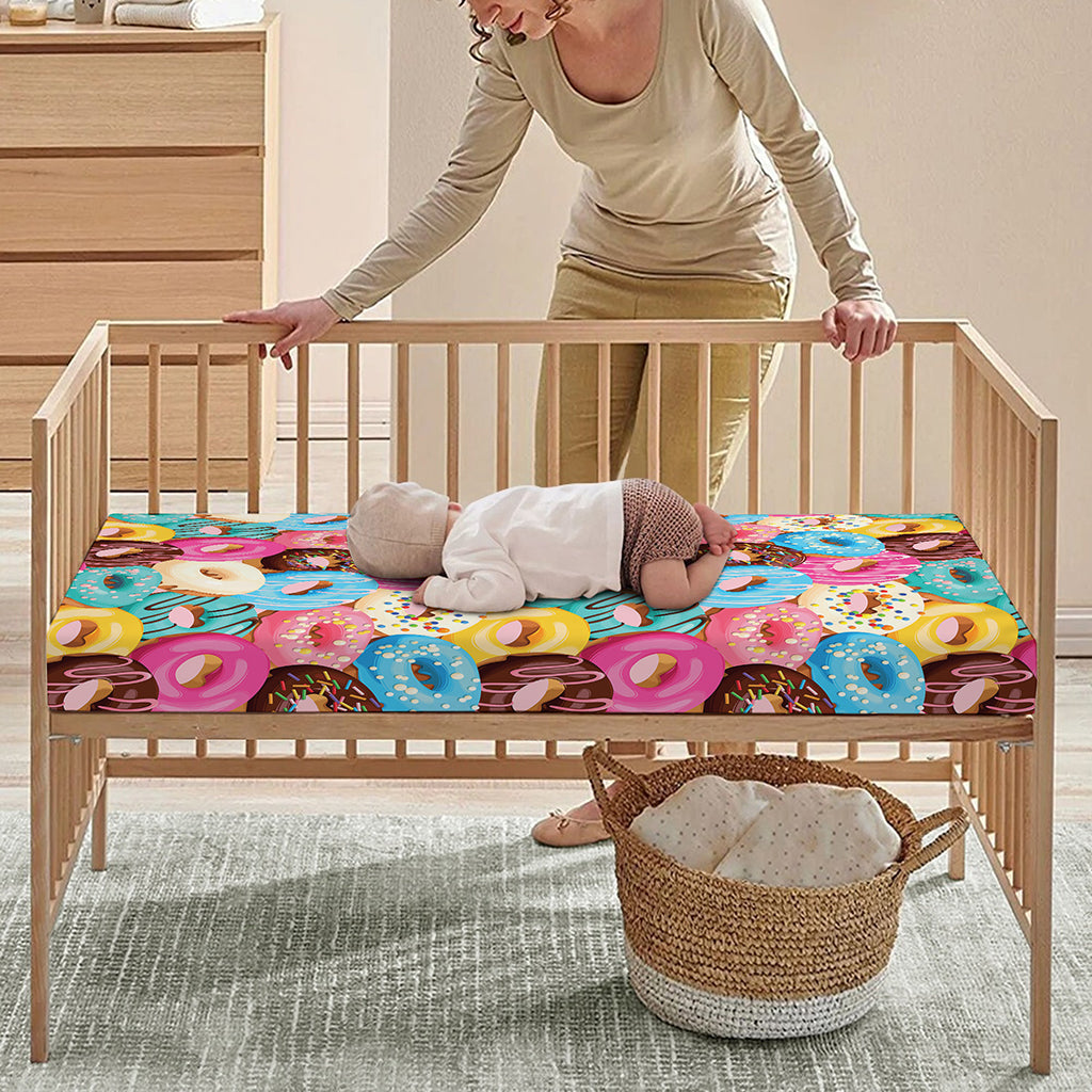 Yummy Donut Pattern Print Baby Crib Sheet