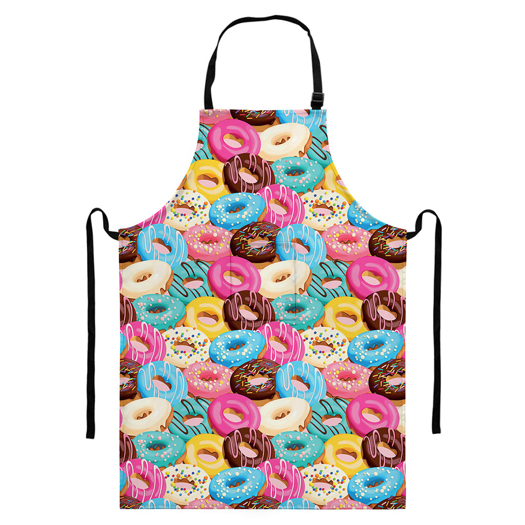 Yummy Donut Pattern Print Bib Apron With Pocket