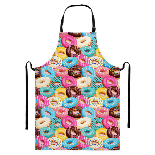 Yummy Donut Pattern Print Bib Apron With Pocket