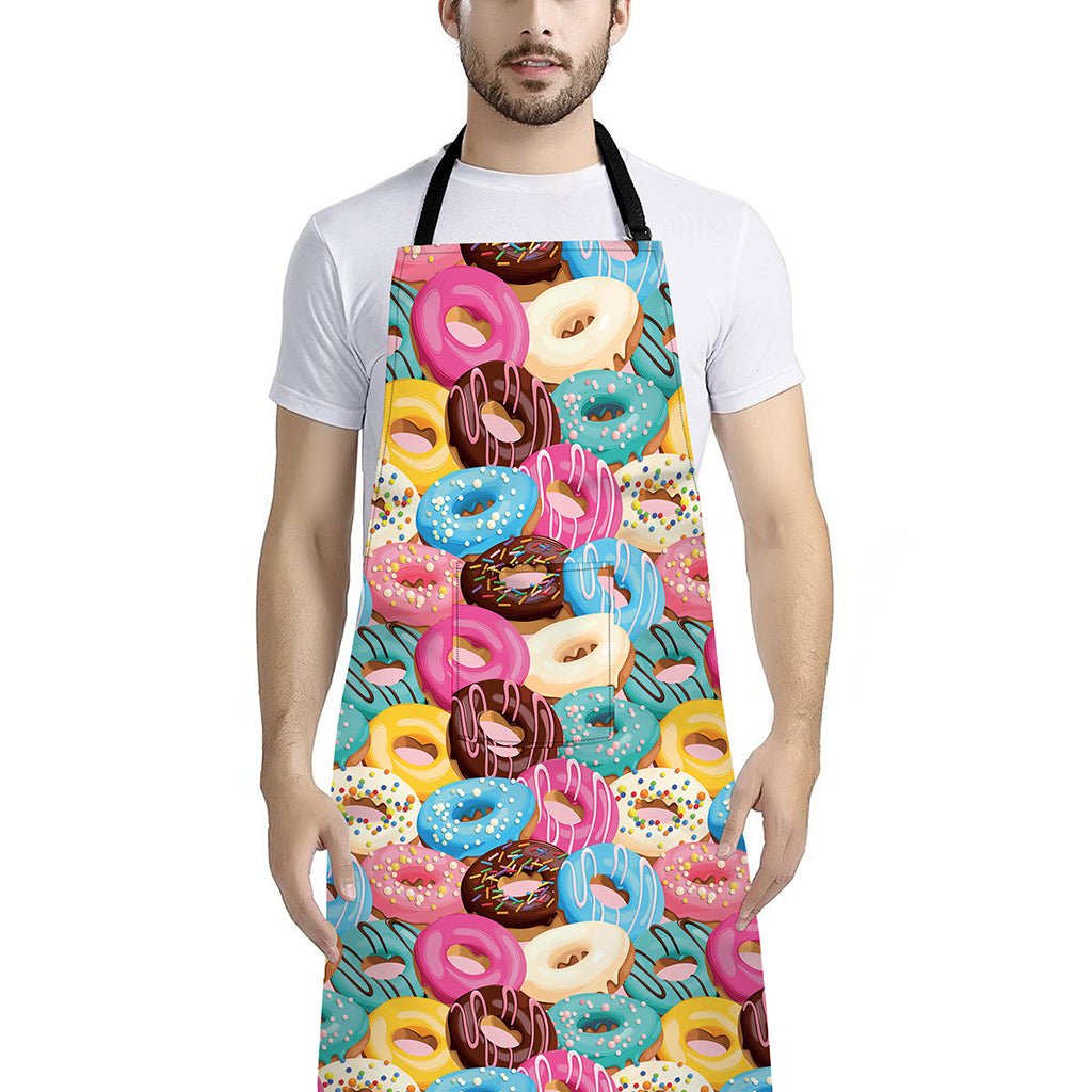 Yummy Donut Pattern Print Bib Apron With Pocket