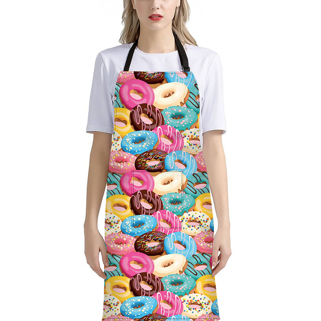 Yummy Donut Pattern Print Bib Apron With Pocket