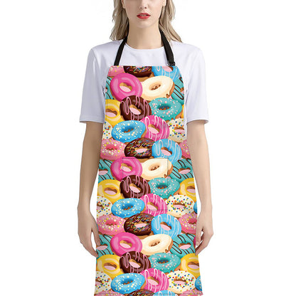 Yummy Donut Pattern Print Bib Apron With Pocket