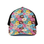 Yummy Donut Pattern Print Black Mesh Trucker Cap