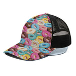 Yummy Donut Pattern Print Black Mesh Trucker Cap