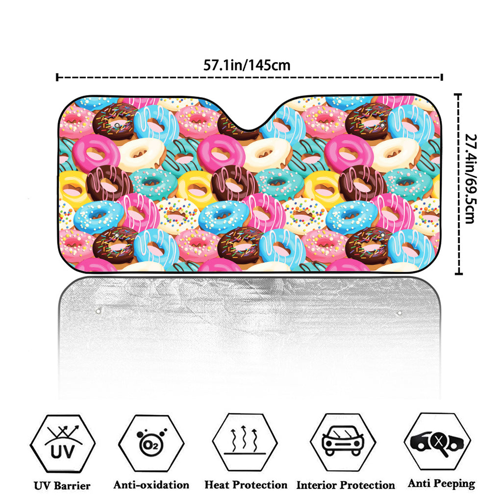 Yummy Donut Pattern Print Car Windshield Sun Shade