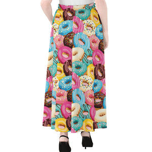 Yummy Donut Pattern Print Chiffon Maxi Skirt