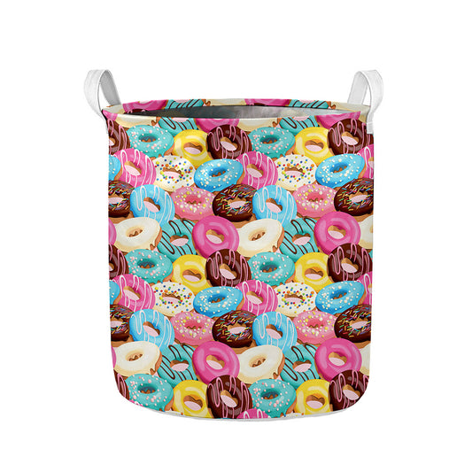 Yummy Donut Pattern Print Collapsible Laundry Basket
