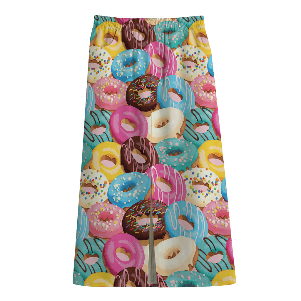 Yummy Donut Pattern Print Cotton Front Slit Maxi Skirt