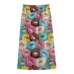 Yummy Donut Pattern Print Cotton Front Slit Maxi Skirt