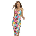 Yummy Donut Pattern Print Cross Back Cami Dress