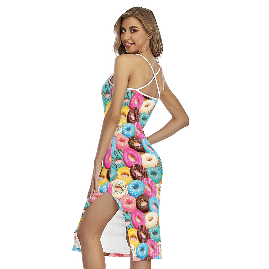 Yummy Donut Pattern Print Cross Back Cami Dress