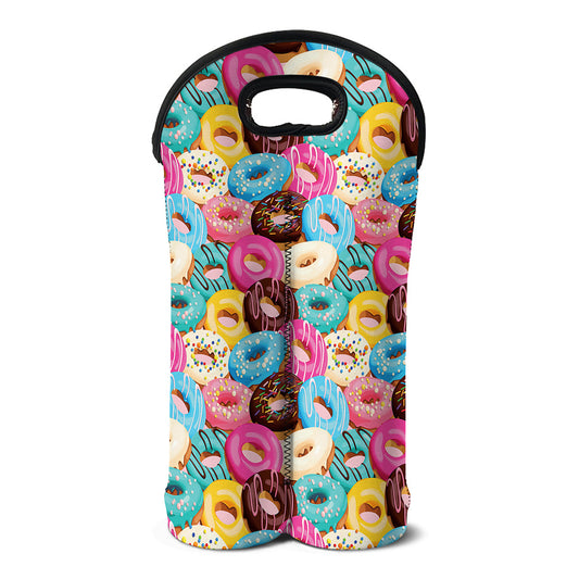 Yummy Donut Pattern Print Double Neoprene Wine Tote