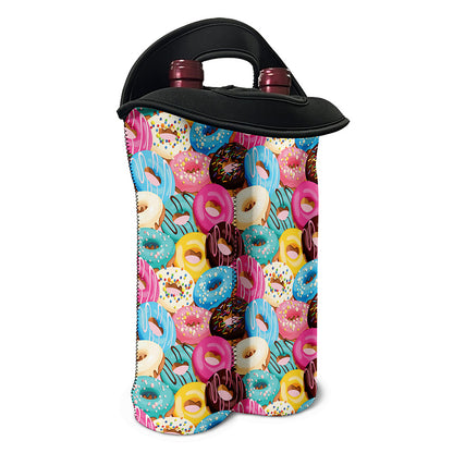 Yummy Donut Pattern Print Double Neoprene Wine Tote