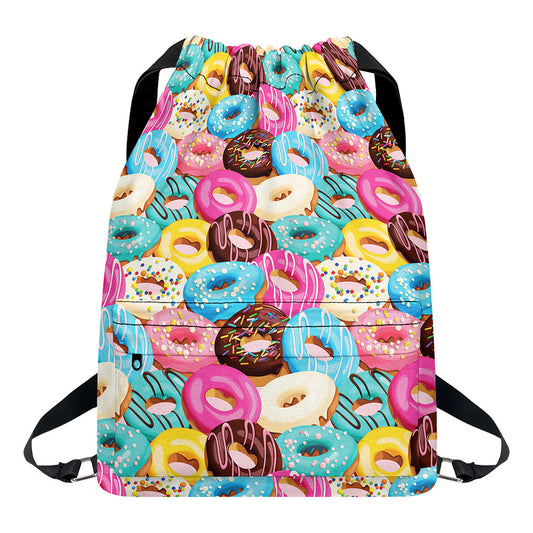 Yummy Donut Pattern Print Drawstring Backpack