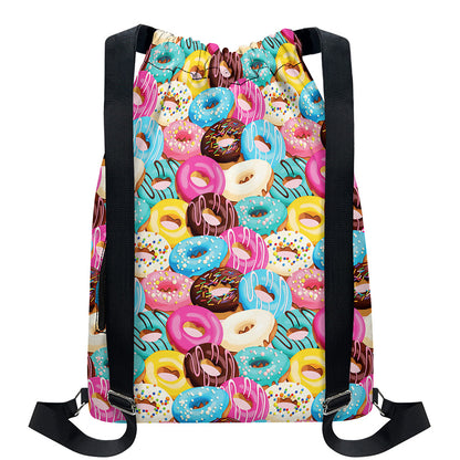 Yummy Donut Pattern Print Drawstring Backpack