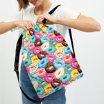 Yummy Donut Pattern Print Drawstring Backpack