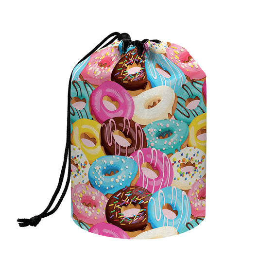 Yummy Donut Pattern Print Drawstring Makeup Bag