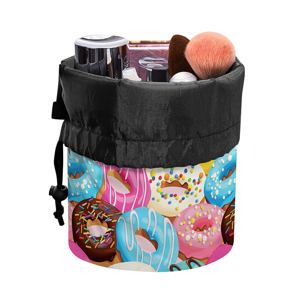 Yummy Donut Pattern Print Drawstring Makeup Bag