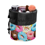 Yummy Donut Pattern Print Drawstring Makeup Bag