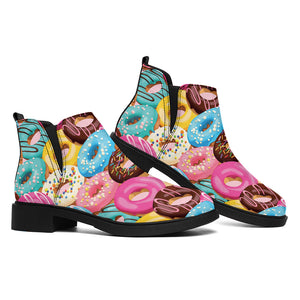 Yummy Donut Pattern Print Flat Ankle Boots