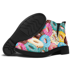 Yummy Donut Pattern Print Flat Ankle Boots