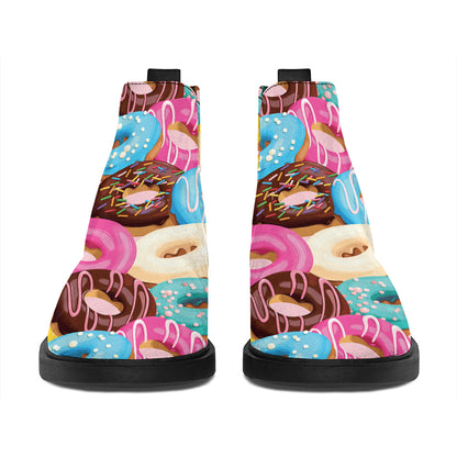 Yummy Donut Pattern Print Flat Ankle Boots