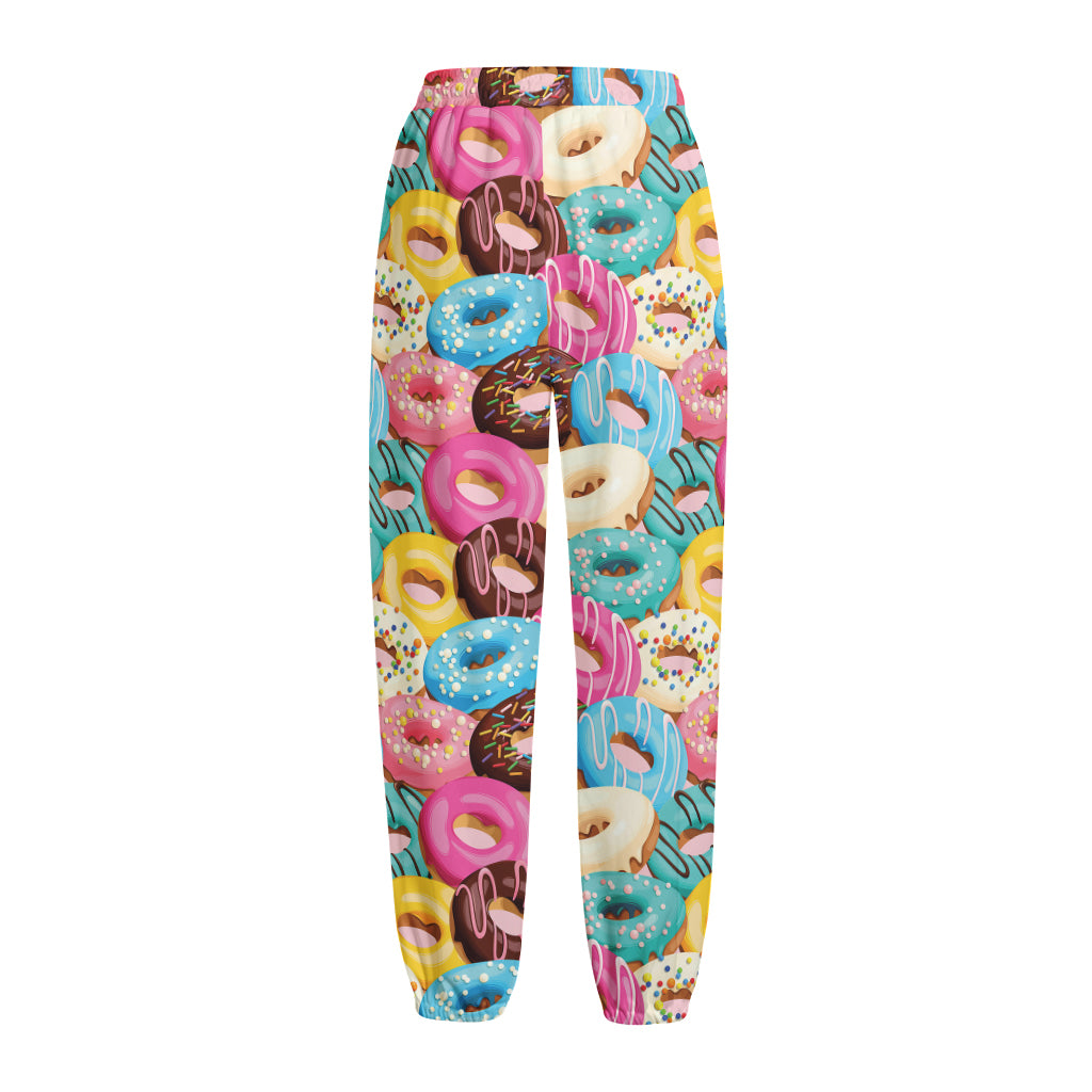 Yummy Donut Pattern Print Fleece Lined Knit Pants