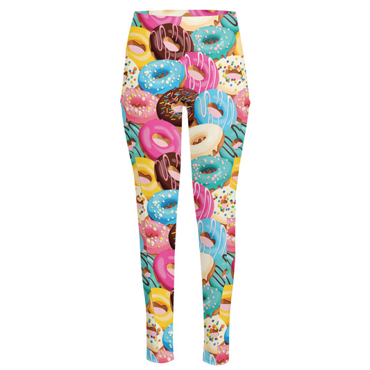 Yummy Donut Pattern Print High-Waisted Pocket Leggings