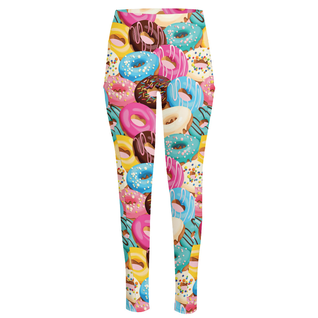 Yummy Donut Pattern Print High-Waisted Pocket Leggings