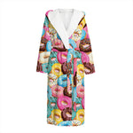 Yummy Donut Pattern Print Hooded Bathrobe