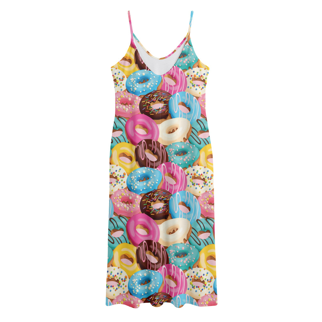 Yummy Donut Pattern Print Jersey Midi Cami Dress