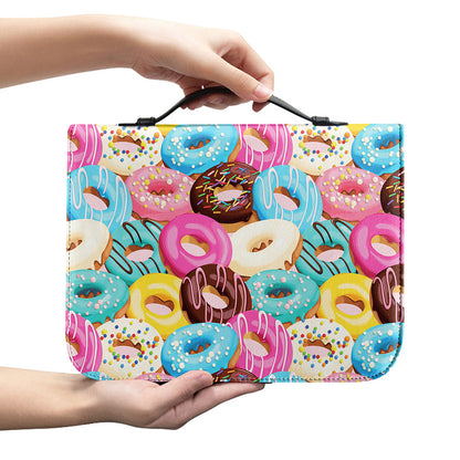 Yummy Donut Pattern Print Leather Bible Cover