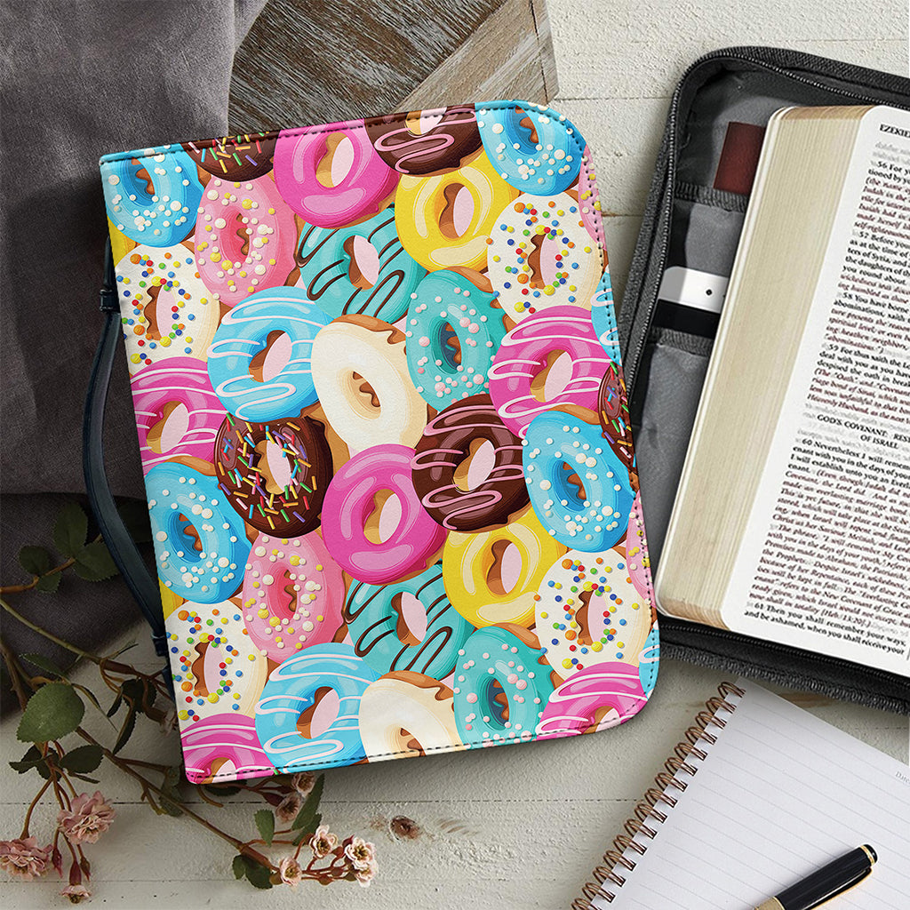 Yummy Donut Pattern Print Leather Bible Cover
