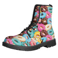 Yummy Donut Pattern Print Lace-Up Boots